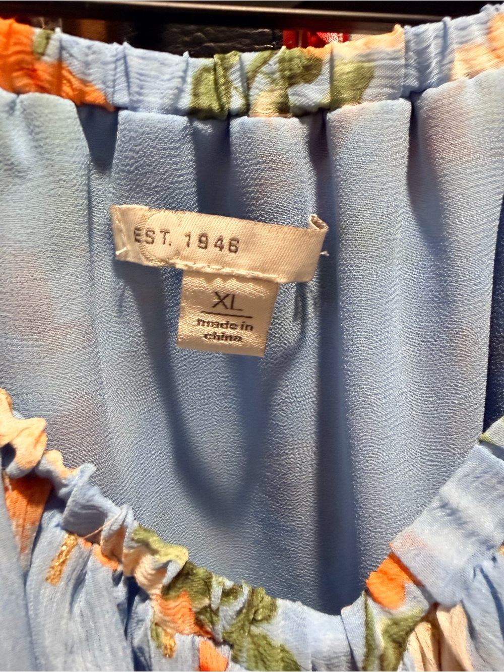 Cato Blue Floral Ruffle Off-Shoulder Top with Orange Roses - Picture 2 of 2